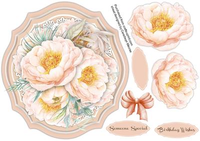 Beautiful Peach Peonies on a Shaped Mat