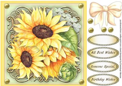 Beautiful Sunflowers on a Ornate Mat 