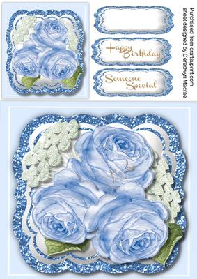 Lovely Blue Roses on Glitter Mat 