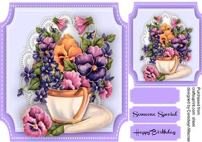 Lovely Cup of Pansy's and Violets 