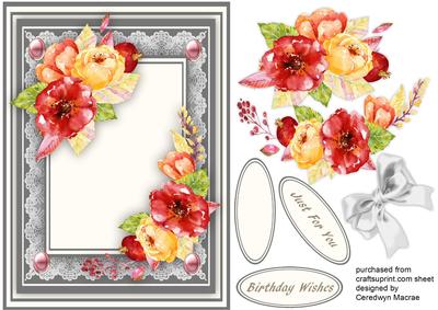 A5 Roses on a Silver Mat