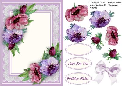 A5 Lovely Anemones on Lace