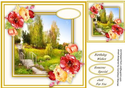 Lovely Garden Scene with Water Coloured Roses