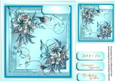 Lovely Aqua Winter Flowers and Butterfly's