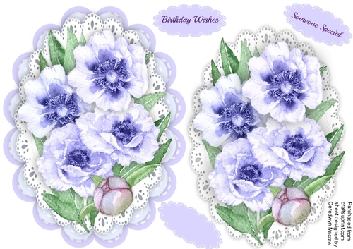 Beautiful lilac peonies on a ovale lace mat 