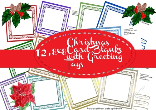 12, 8x8 Christmas card blank sheets with Greetings 