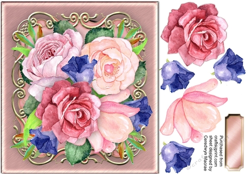 Beautiful mixed Roses on a Ornate Mat, 