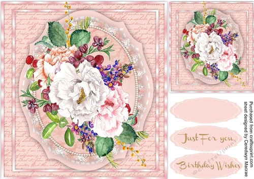 Beautiful Pink roses on a script and lace Mat