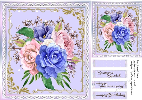 Beautiful Lilac roses on a Gold and pearl frame 