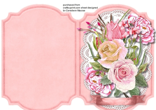 Print, Cut, and Fold, Beautiful Pink roes on lace 
