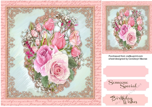 Beautiful Pink Roses on a Gold Filigree Frame 
