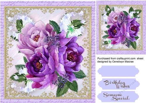 Beautiful lilac peonies on a Gold filigree frame 