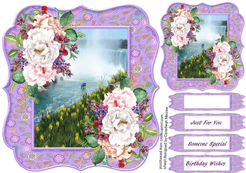 Lilac Shaped card with Peonie Roses 