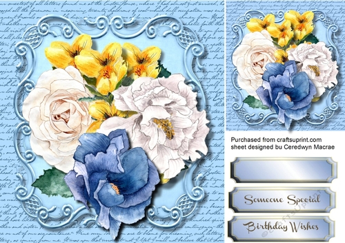 Beautiful Roses on a blur script mat 