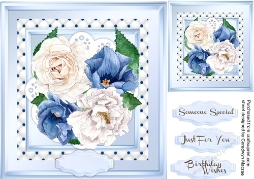 Beautiful Blue and Craem roses on a Lattace Mat 4 