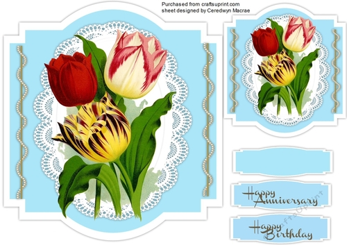 Beautifukl Tulips on a Shaped Bracket card 