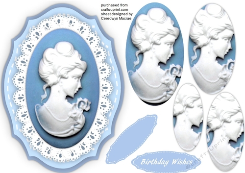Beautiful Blue Cameo on a lace mat 