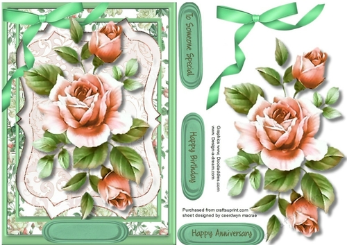 Beautiful Peach roses on a Bracket mat 