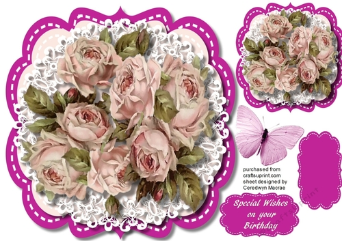 Beautiful Pink Roses on a Shaped Mat