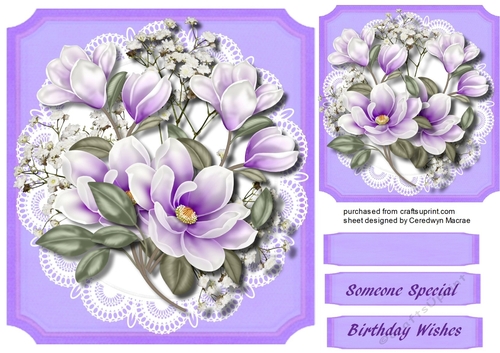 Lovely LilacMagnolias on a Cut out mat 