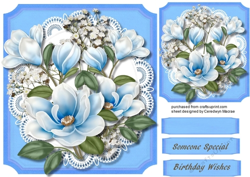 Llovely Blue Magnolias on a Cut out Mat 