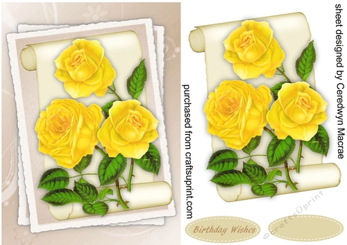 BeautifulYellow Roses on Parchment Scroll 3