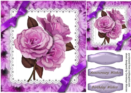 Beautiful lilac roses on lace with Double Bows 