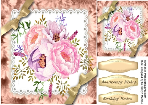 Beautiful Roses on Lace wit Gold Bows,