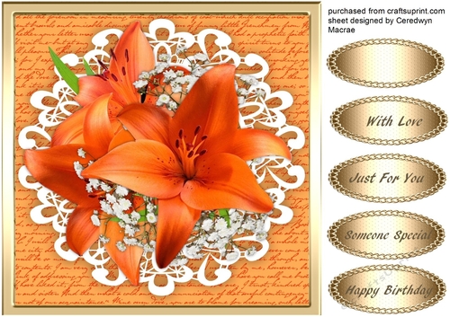 Beautiful Orange  Lillies on Cut out lace 