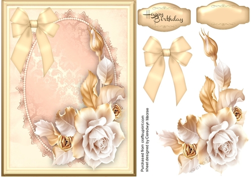 Beautiful  Gold roses and Bow 