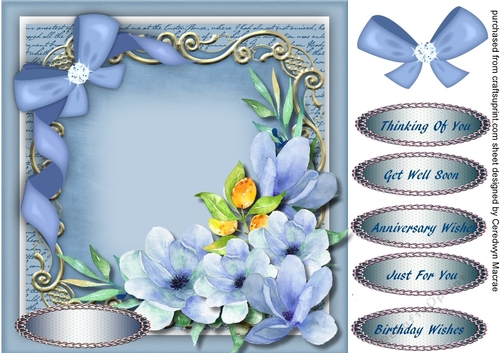 Bbeautiful blue Flowers on a Ornate Scroll 