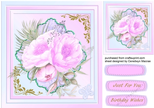 Beautiful Roses on a Lilac Diamond Mat 