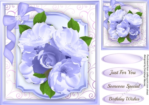 Beautiful Lilac roses on a Ornate Mat 