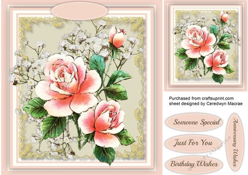 Beautiful Roses on a Gold Mat