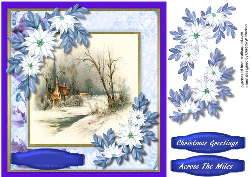 Beautiful Christmas Scene and Blue Poinsettias 