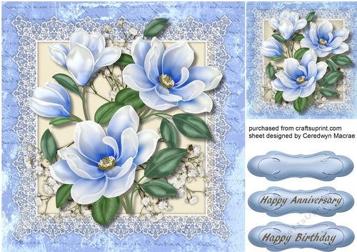 Beautiful Blue Magnolias on Stunning Lace 