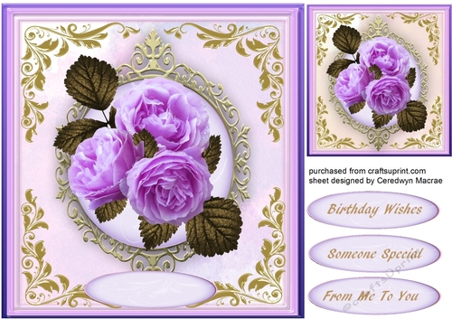 Beautiful lilasroses in ornate frame 