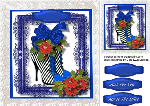 Beautiful Blue Christmas Boots with Poinsettias 
