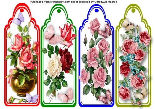 4 lovely Book markers , Roses and Butterflys 