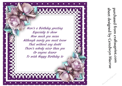Incert with Verse and Lilac Roses 