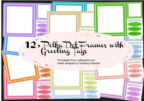 Bumper 12, sheet Polkadot frames and greeting tags 