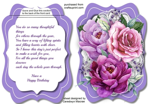 Tent card with verse abd Lilac roses 1