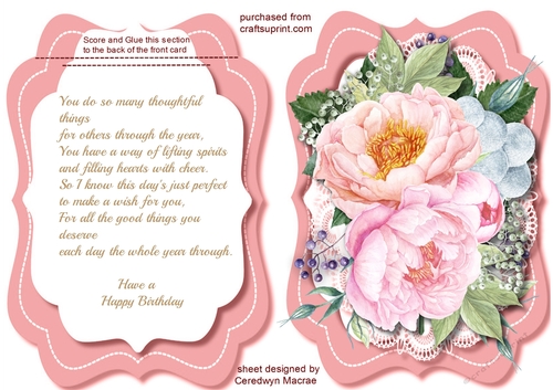 Tent card with Verse and Peach roses  2