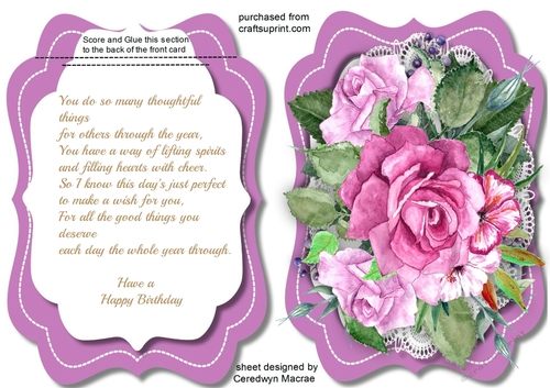 Tent card with Verse and lilac Roses 3