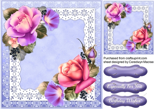 Beautiful Summer Roses on Scalloped lace 