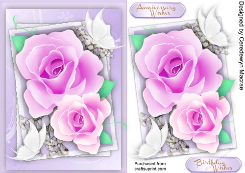Beautiful Lilac Roses and White Butterflys 