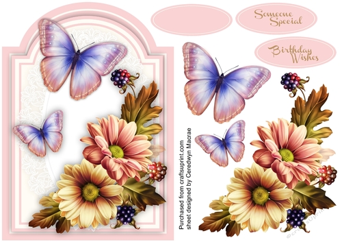 Beautigful Flowers and Lilac Butterflys 