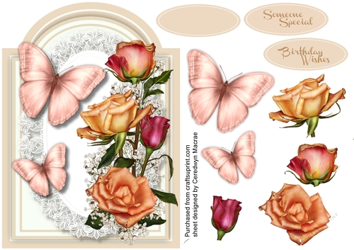 Beautiful Mixed roses and Pink Butterflys 