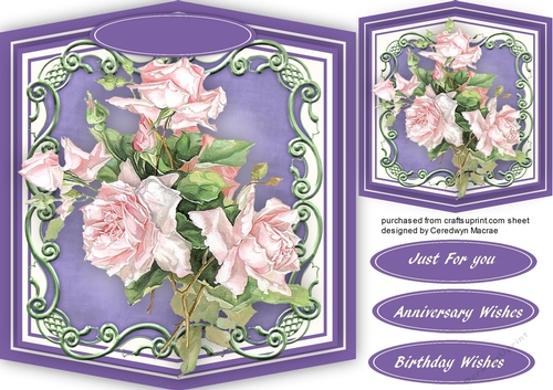 Beautiful French Roses on a Lilac Mat 
