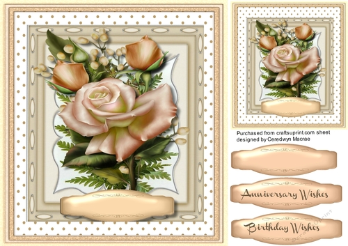 Beautiful Buff Roses on Polkadot Mat 